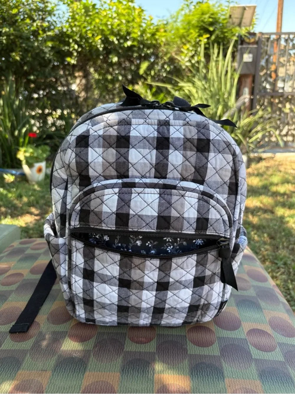 Vera Bradley Black and White Quilted Plaid Mini Backpack